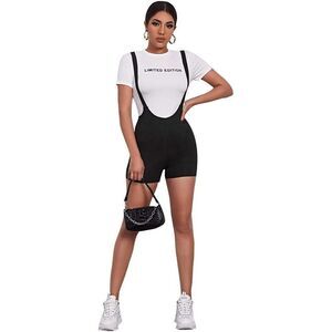 Shein Womens Black Spaghetti Strap High Waisted Suspender Suspender Shorts Small